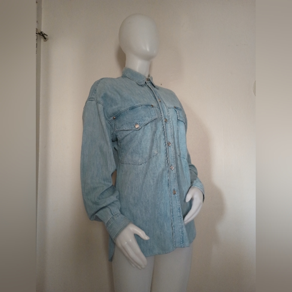 💙 Vintage '90s Versace Denim Western Button-Down Shirt - Picture 9 of 15